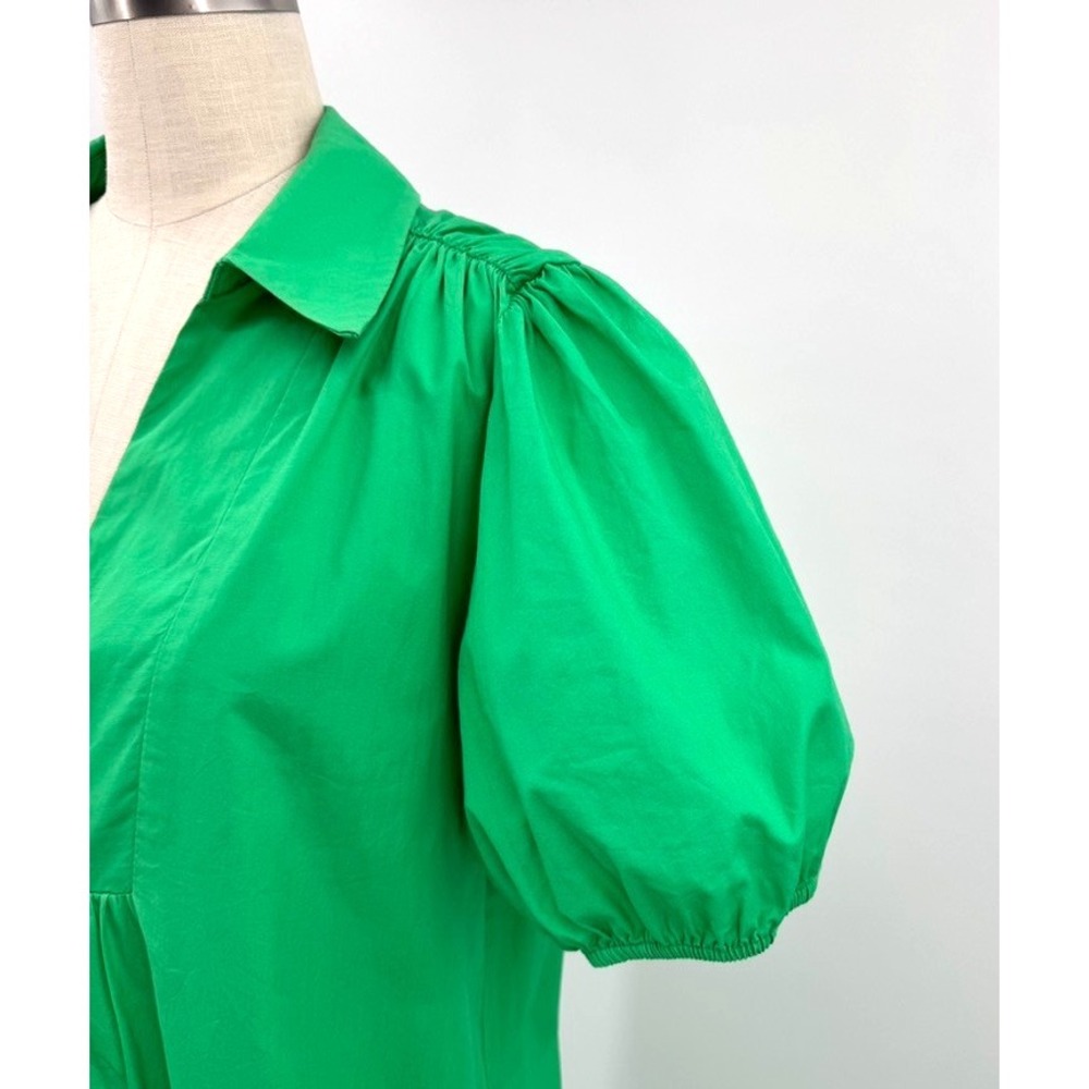 English Factory Cotton Poplin Puff Sleeve Midi Dress M Kelly Green Preppy - Picture 4 of 10